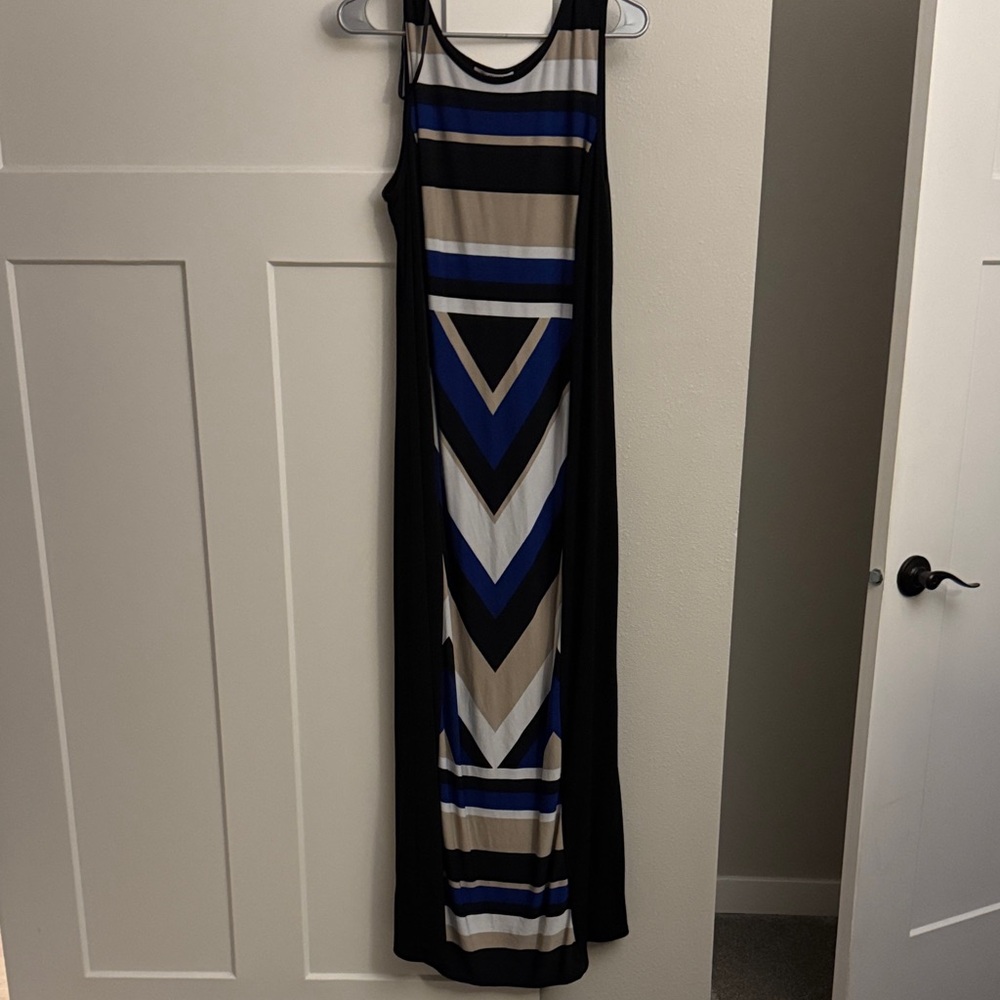 Studio One Geometric Maxi Dress - Black, Blue, Tan